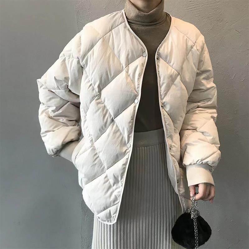 Down Cotton-Padded Jacket Women'S Short Hong Kong-Style Diamond-Shaped Plume Light Cotton-Padded Coat Loose Cotton-Padded Jacket - Image 2